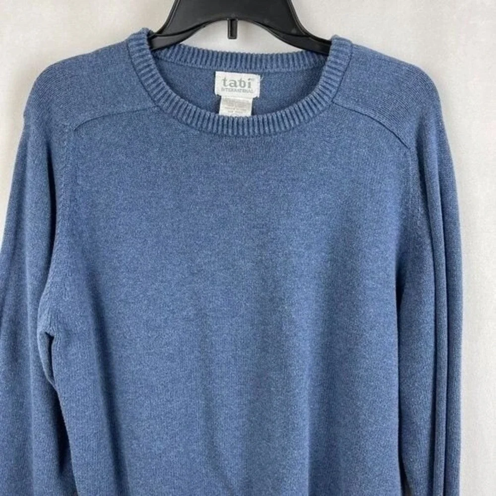 Tabi International Men Blue Crewneck Pullover Cotton Ramie Knit Sweater Size L